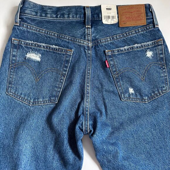 Levi’s Women’s 501 Premium Distressed Jeans W26 L26 High Rise Button Fly Raw Hem - Picture 4 of 9